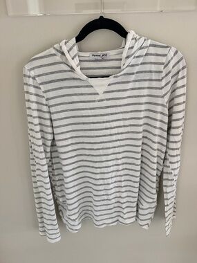 Michael Stars Striped Hooded Tee - White & Light Gray
